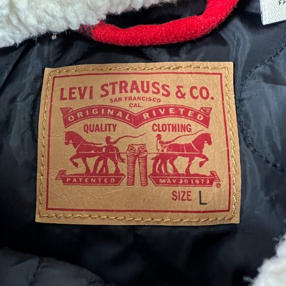 Levis Jacket Youth Large Red Buffalo Plaid Snap Button Sherpa Collar Long Sleeve - Picture 6 of 16